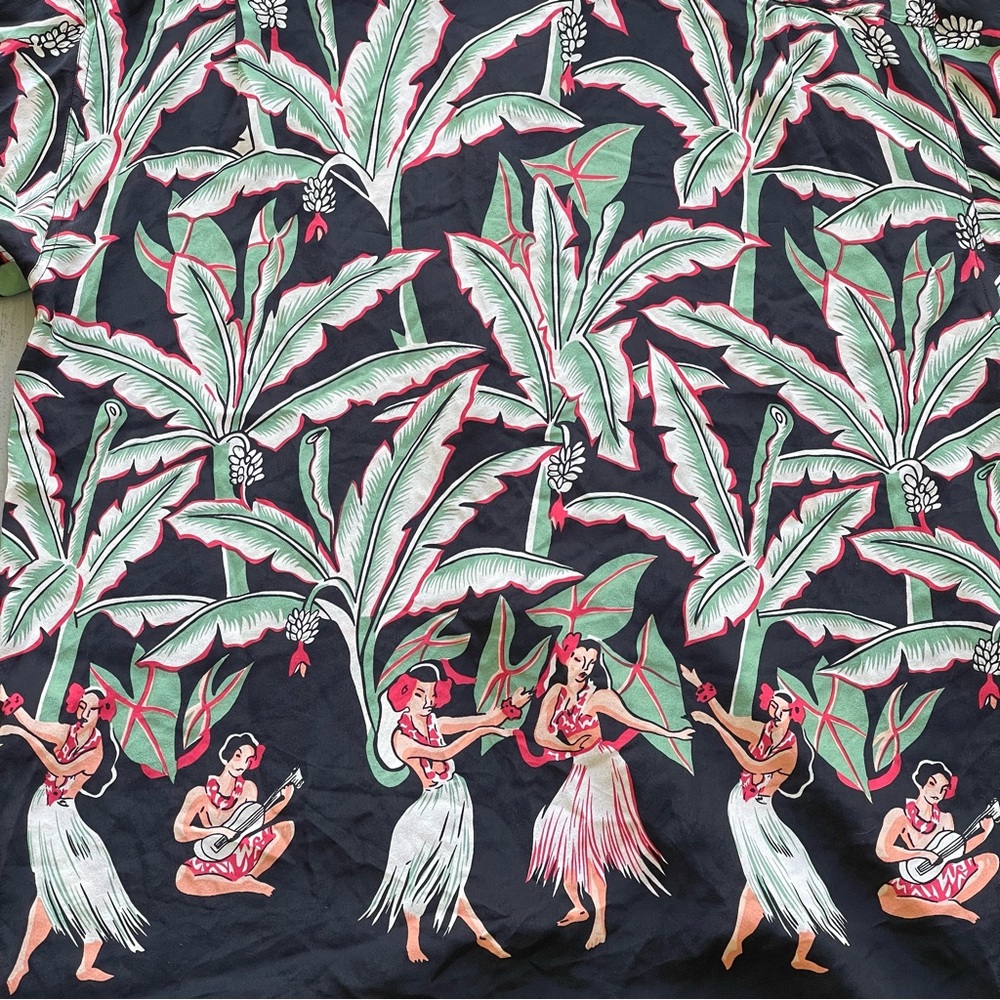 VTG Avanti Silk Hawaiian Original Hula Girls Palms Aloha Print Button Up Shirt L - Picture 5 of 8
